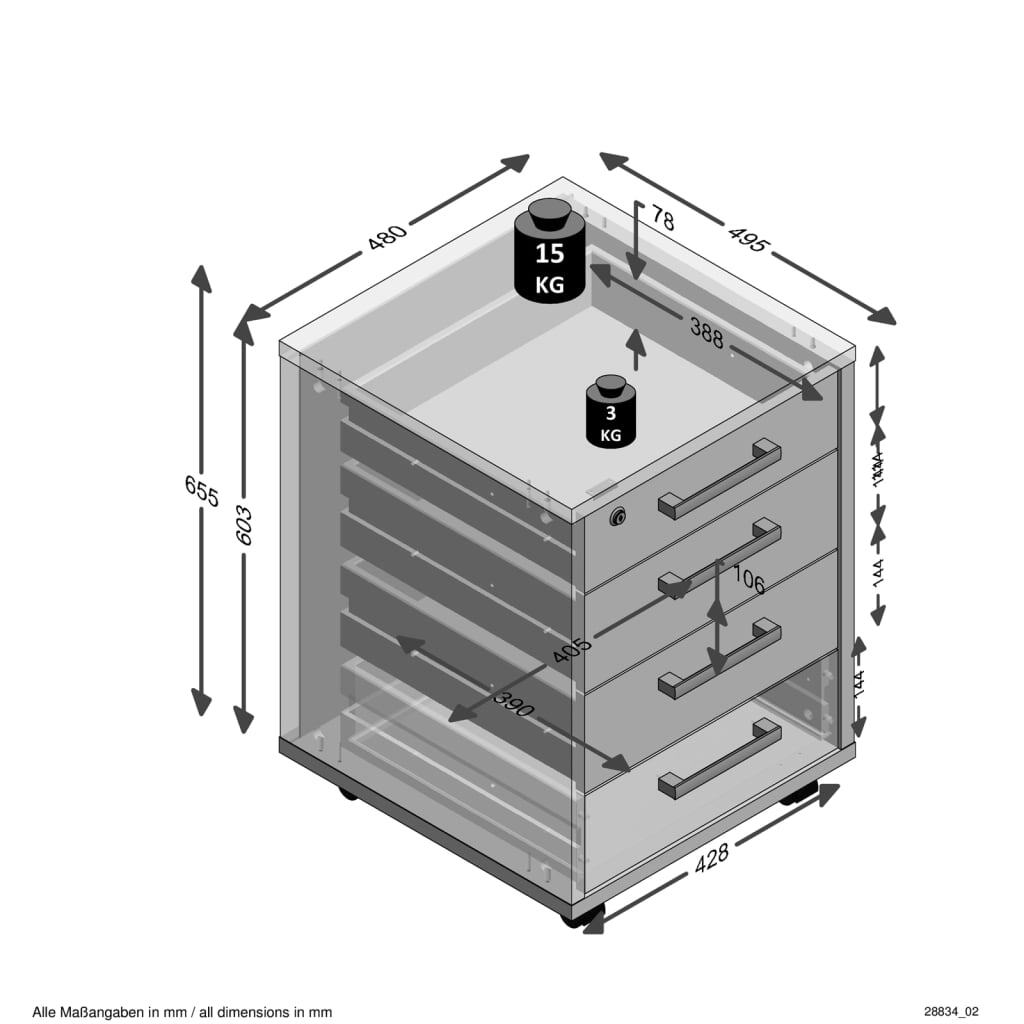 FMD Mobile Drawer Cabinet 48x49.5x65.5 cm Oak