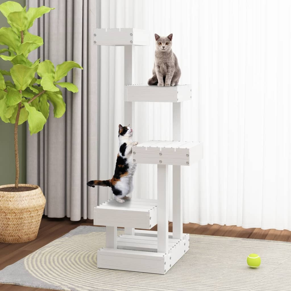 vidaXL Cat Tree White 45.5x49x103 cm Solid Wood Pine