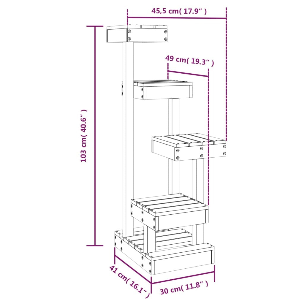 vidaXL Cat Tree White 45.5x49x103 cm Solid Wood Pine