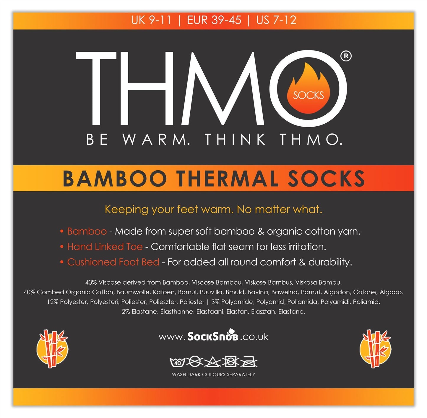 THMO 3 Pack Bamboo Thermal Socks (9-11 Black)